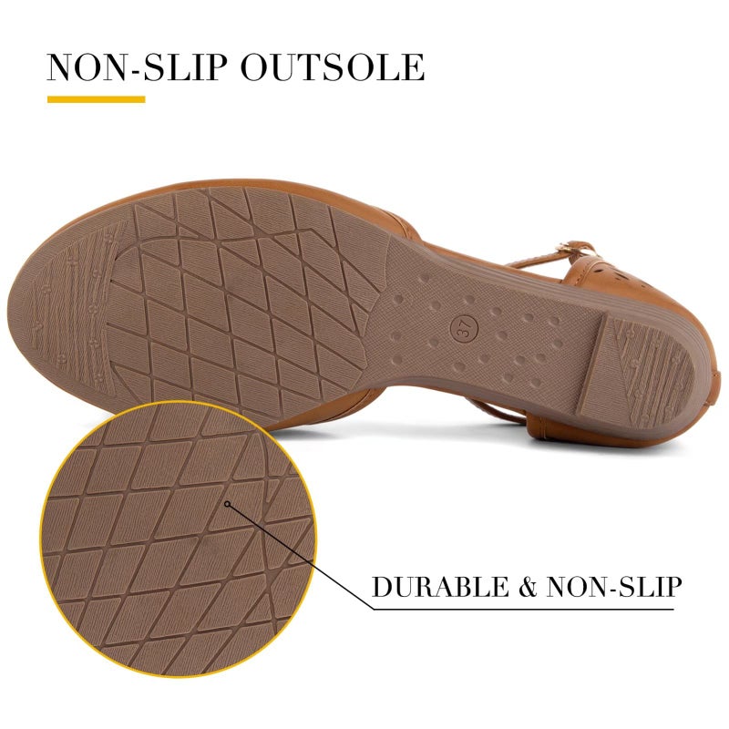 MaxMuxun Women's Ankle Strap Cage Closed Toe Flat Sandals Brown Size 10 - Image 5